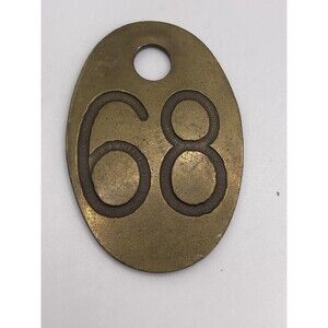 Antique / Vintage Solid Brass Cow Cattle Number Tag #68. Engraved both sides.